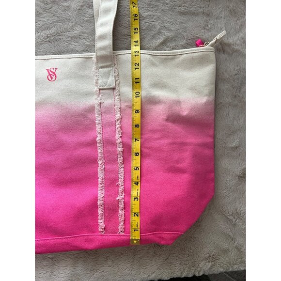 Victorias Secret Pink & Cream Gradient Canvas Tote Bag With Zipper Top & Inner L - Picture 7 of 9